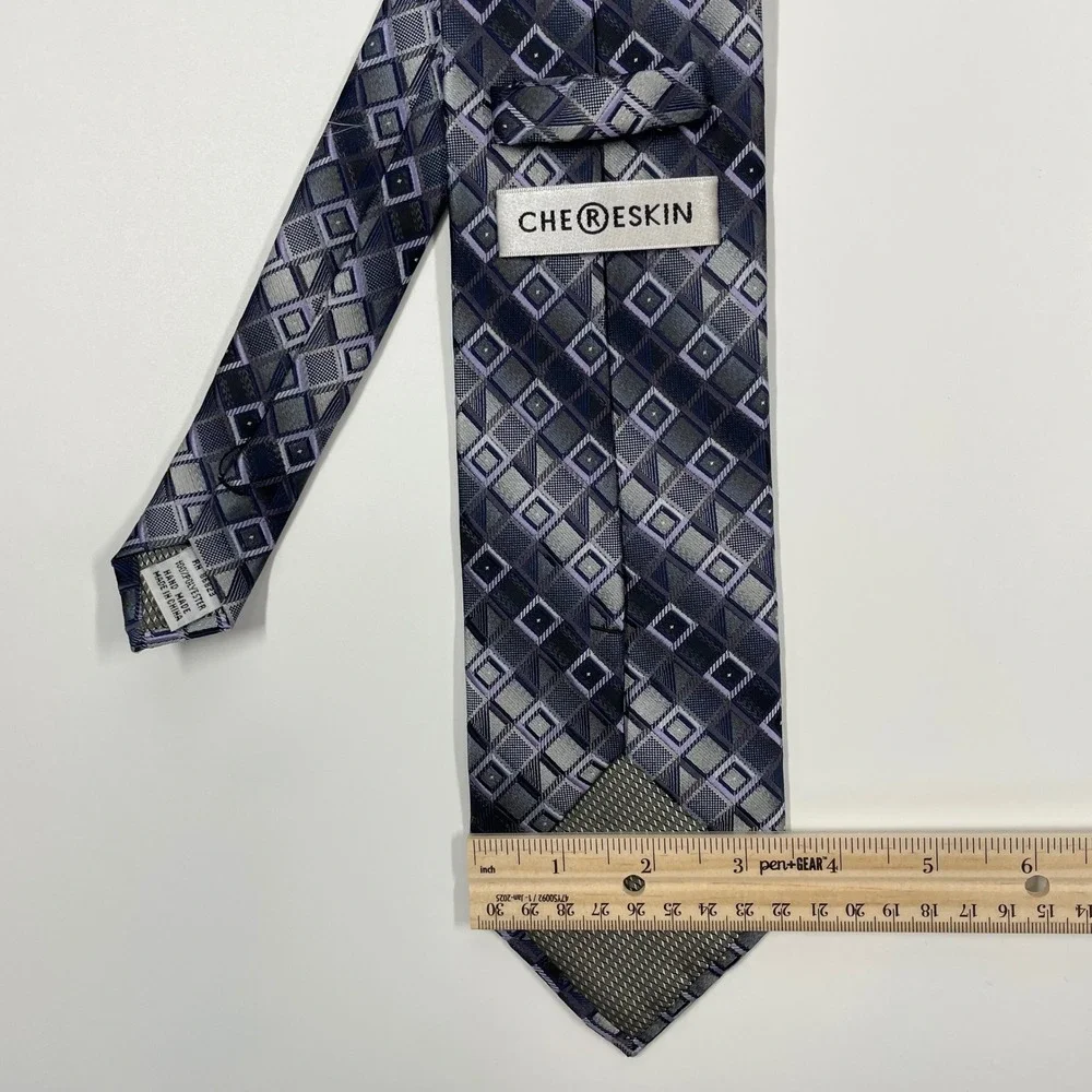 Chereskin Grey Purple Geometric Silk Blend Necktie Mens OS